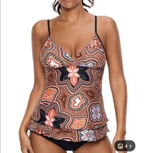 Spaghetti Strap Layered Printed Tankini Set